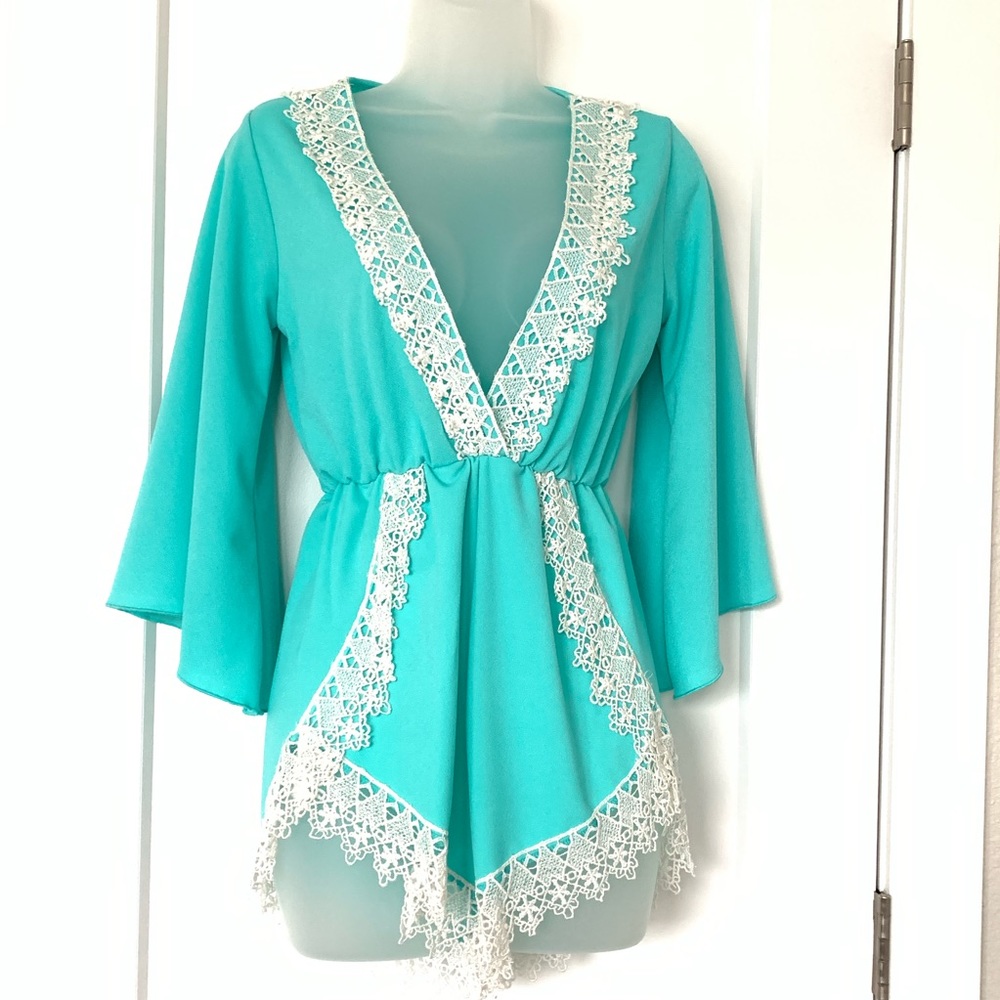 Want My Look Lilly Ghalichi Tiffany Blue Romper / Beach Coverup S